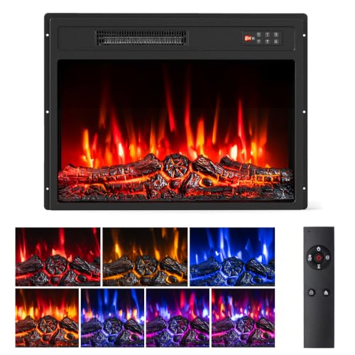 Recessed Stove Heater with Touch Panel, 8H Timer, Overheat Protection, 7 Flame Colors, 5 Adjustable Brightness,750/1500W