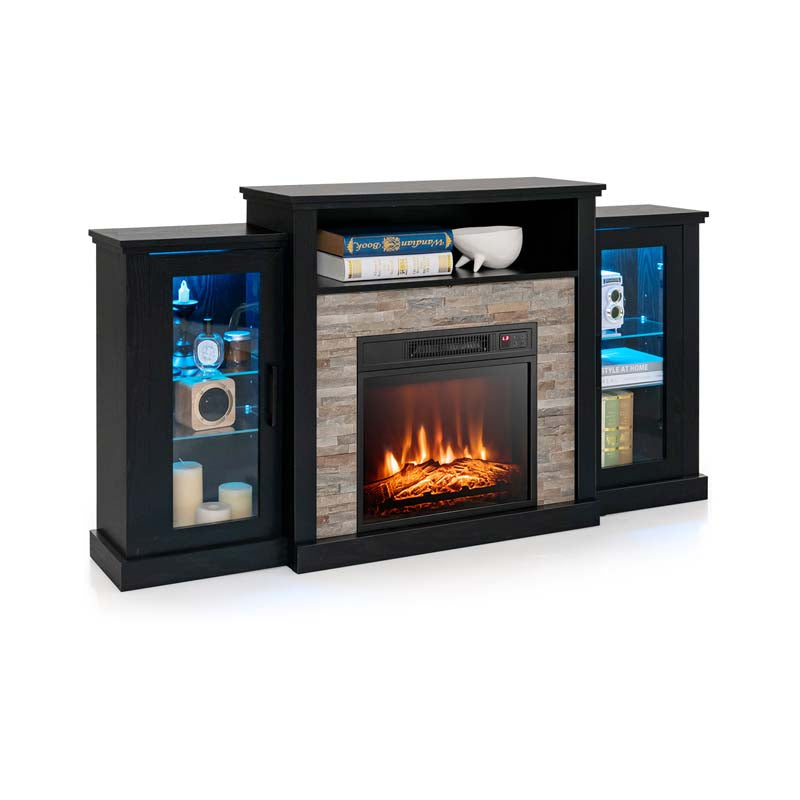 Electric Fireplace TV Stand with LED Lights for 65" TVs, Entertainment Center w/ 18" Heater Insert, APP & Remote Control, Adjustable Shelf