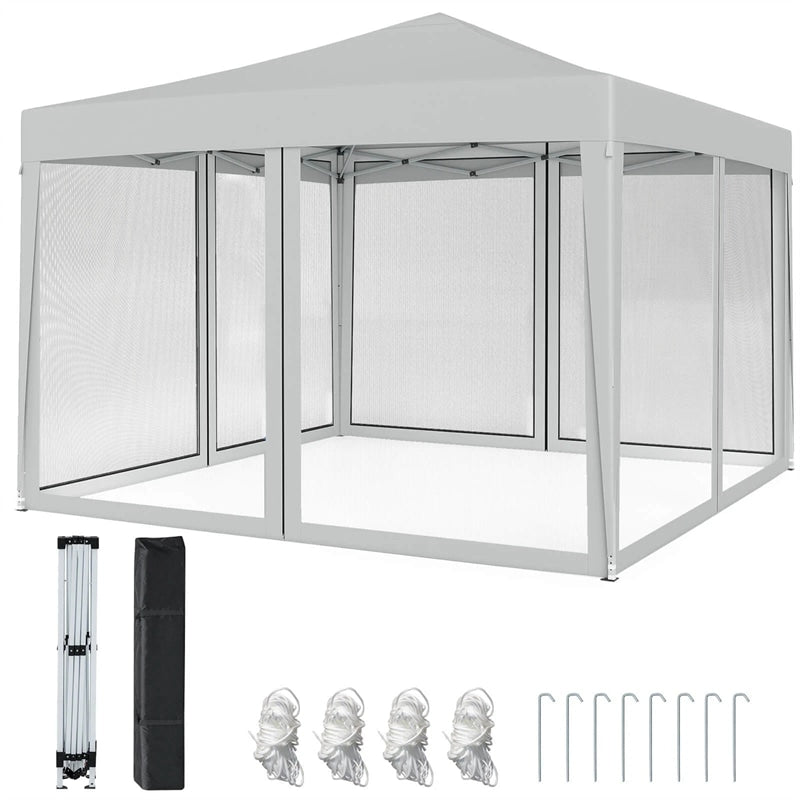 10x10FT Pop-Up Canopy Tent, Easy Setup Instant Folding Shelter w/ Mesh Netting, Carry Bag, Adjustable Height for Camping Outdoor Events