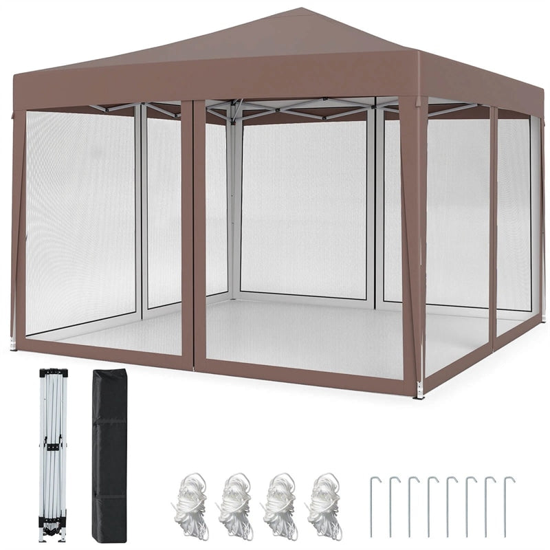 10x10FT Pop-Up Canopy Tent, Easy Setup Instant Folding Shelter w/ Mesh Netting, Carry Bag, Adjustable Height for Camping Outdoor Events