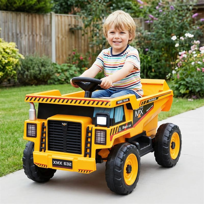 24V Kids Ride on Dump Truck, Electric Construction Vehicle with Dump Bed, Shovel & Remote Control, 4-Wheeler Battery Powered Toy Car for Boys Girls