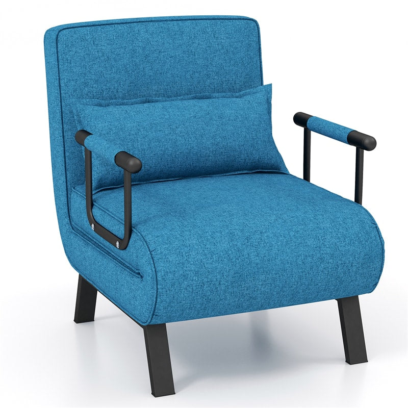 4-in-1 Convertible Sleeper Chair Bed, Folding Sofa Bed with 6-Position Adjustable Backrest & Pillow, Armchair Lounge Couch for Living Room