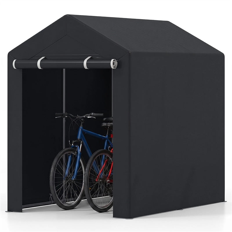 Heavy-Duty Portable Storage Shed, Waterproof Outdoor Carport Garage Tent w/ Roll-up Zipper Door, Metal Shelter for Bike Lawn Mower Firewood
