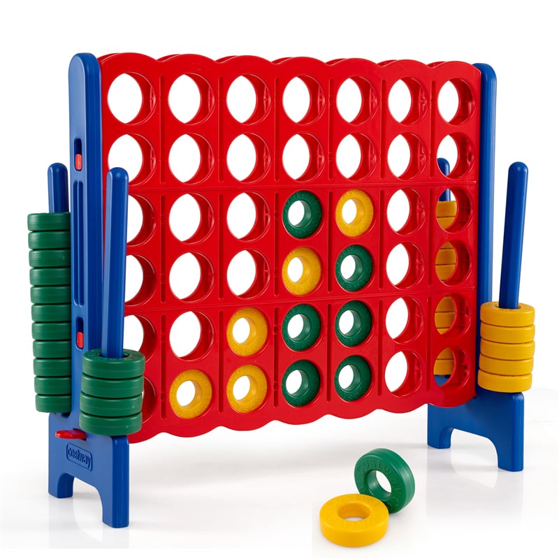 Giant 4-in-a-Row Game Set, 3.5FT Jumbo 4-to-Score Connect Game w/ 42 Rings & Quick-Release Slider, Indoor Outdoor Family Yard Game