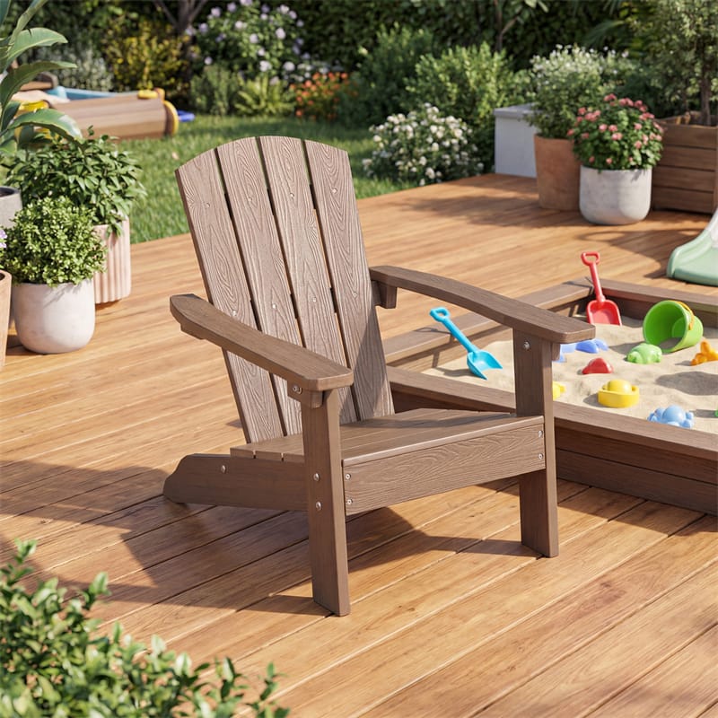 Kids Adirondack Chair, All-Weather HIPS Outdoor Chair with Ergonomic High Backrest & Armrests, Toddler Lawn Patio Seat for Ages 3-8