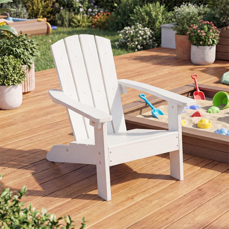 Kids Adirondack Chair, All-Weather HIPS Outdoor Chair with Ergonomic High Backrest & Armrests, Toddler Lawn Patio Seat for Ages 3-8