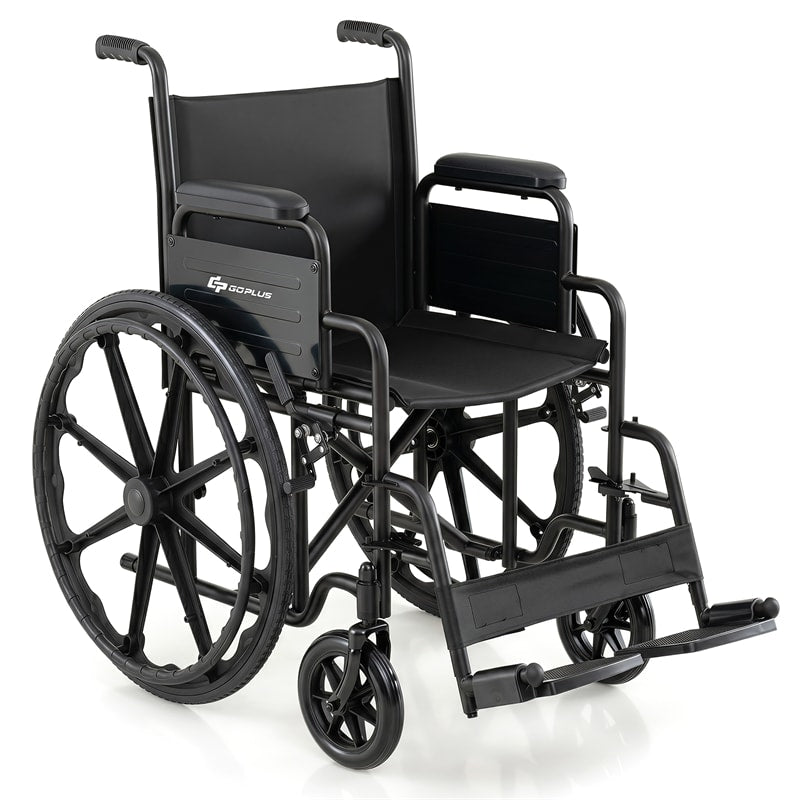 Lightweight Folding Wheelchair for Adults with Swing-Away Footrest & Desk Arm, Portable Travel Transport Wheelchair