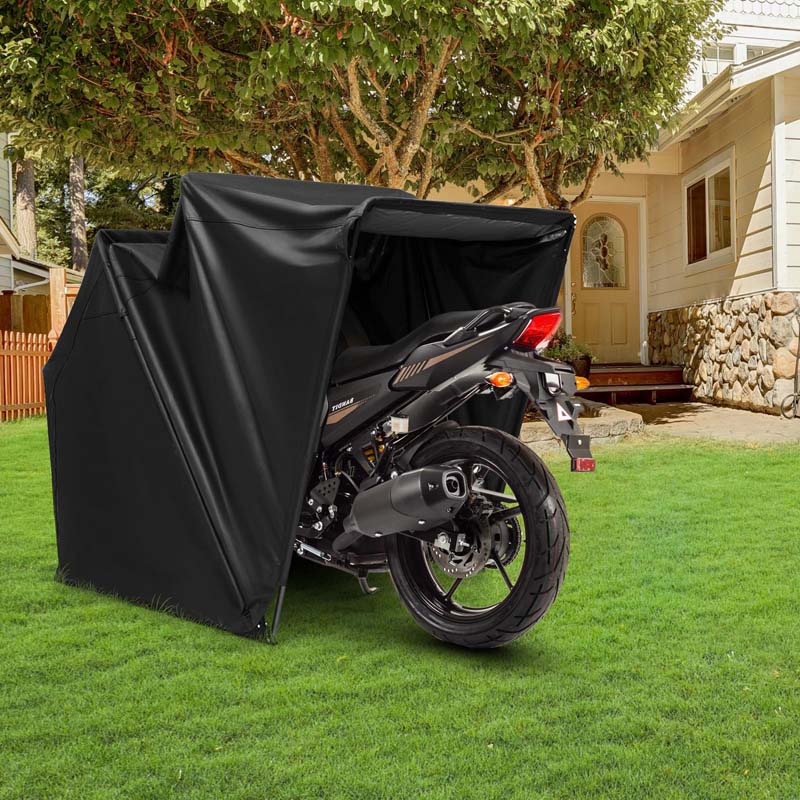 Outdoor Motorcycle Shelter, Heavy Duty Motorbike Shed Waterproof Storage Garage Tent with 600D Oxford Cover & 2 Roll-up Windows, 136" x 54" x 75"