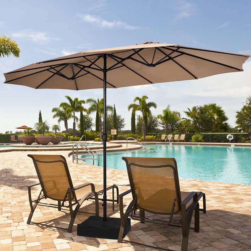15FT Double Sided Patio Umbrella with Cross Base & Crank, Extra Large Steel Outdoor Market Umbrella UV Protection for Backyard, Poolside