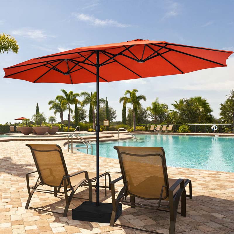 15FT Double Sided Patio Umbrella with Cross Base & Crank, Extra Large Steel Outdoor Market Umbrella UV Protection for Backyard, Poolside