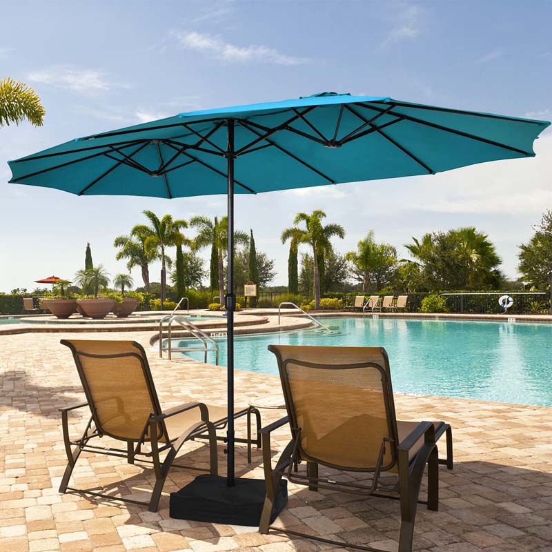 15FT Double Sided Patio Umbrella with Cross Base & Crank, Extra Large Steel Outdoor Market Umbrella UV Protection for Backyard, Poolside