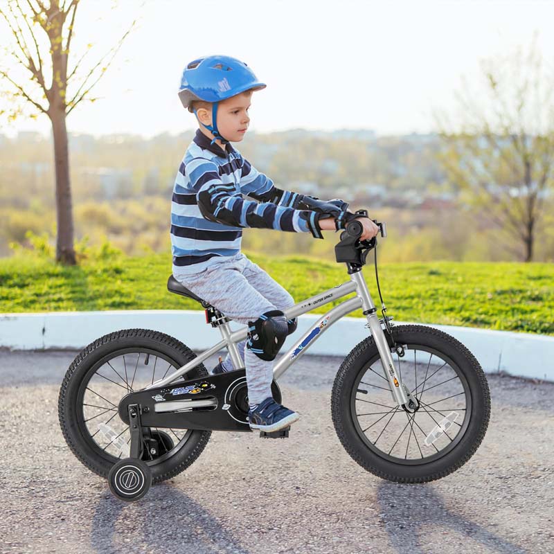 16 Inch Kids Bike Bicycle with Training Wheels & Adjustable Saddle for 4-7 Years Old Boys Girls, Heavy-Duty Steel Frame Children Sport Mtb