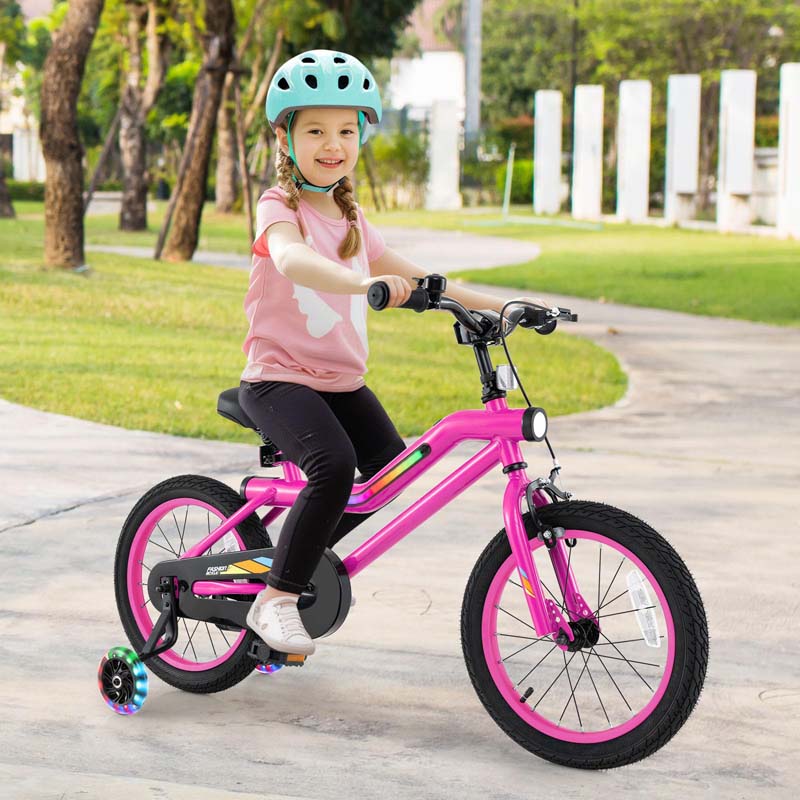 16/18 Inch LED Lighted Kids Bike with Training Wheels, Adjustable Seat & Headlight, Children Bicycle for 4-8 Years Old Boys Girls Gift