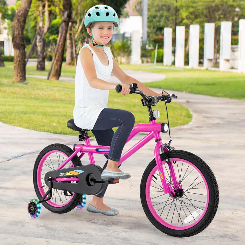 16/18 Inch LED Lighted Kids Bike with Training Wheels, Adjustable Seat & Headlight, Children Bicycle for 4-8 Years Old Boys Girls Gift