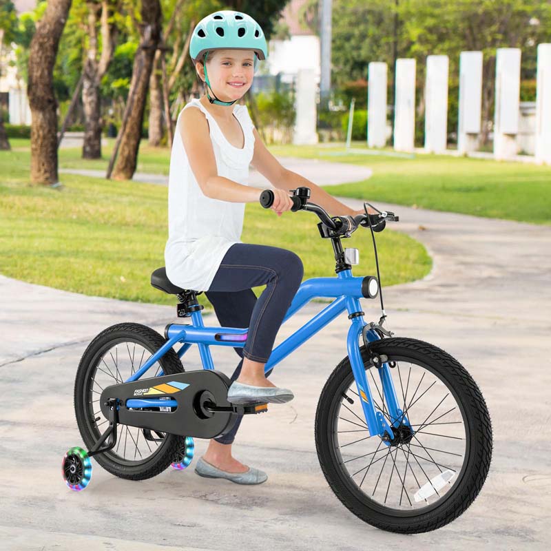 16/18 Inch LED Lighted Kids Bike with Training Wheels, Adjustable Seat & Headlight, Children Bicycle for 4-8 Years Old Boys Girls Gift