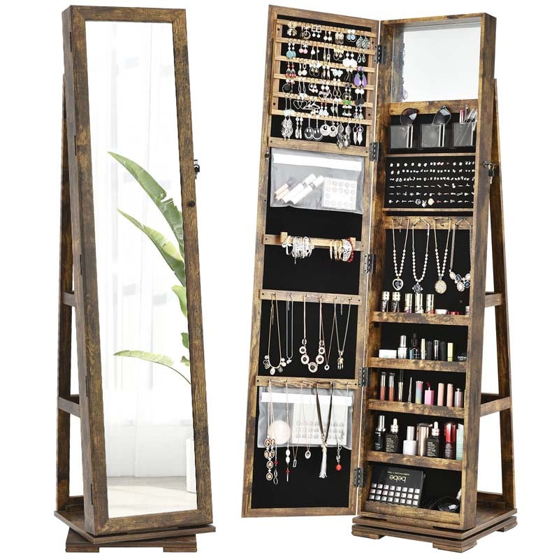 360° Swivel Jewelry Armoire with Higher Full Length Mirror, 3-in-1 Freestanding Lockable Jewelry Cabinet Organizer