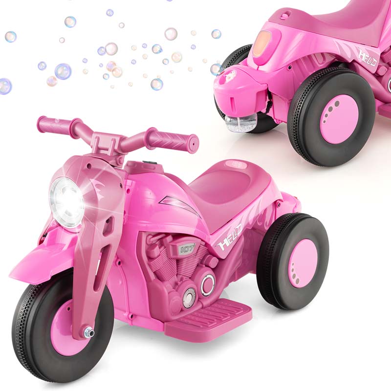 6V Kids Ride On Motorcycle with Bubble Maker, Battery Powered 3-Wheel Electric Motorcycle with LED Headlight & Music for Toddlers Gift