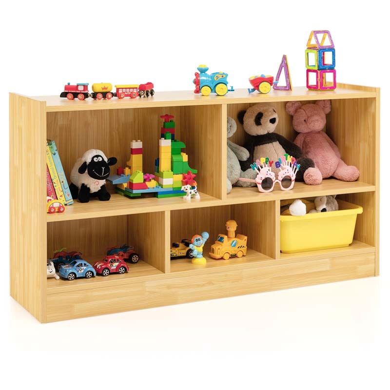 5-Cube Wooden Toy Storage Organizer, 2-Tier Kids Bookcase with Open Shelves, Multipurpose Classroom Furniture for Playroom & Nursery