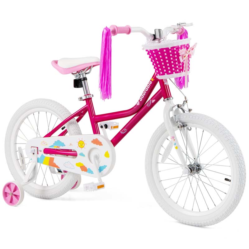 18" Kids Bike with Basket, Removable Training Wheels & Adjustable Padded Seat, Steel Frame Children Bicycle for 4-9 Years Old Girls Boys