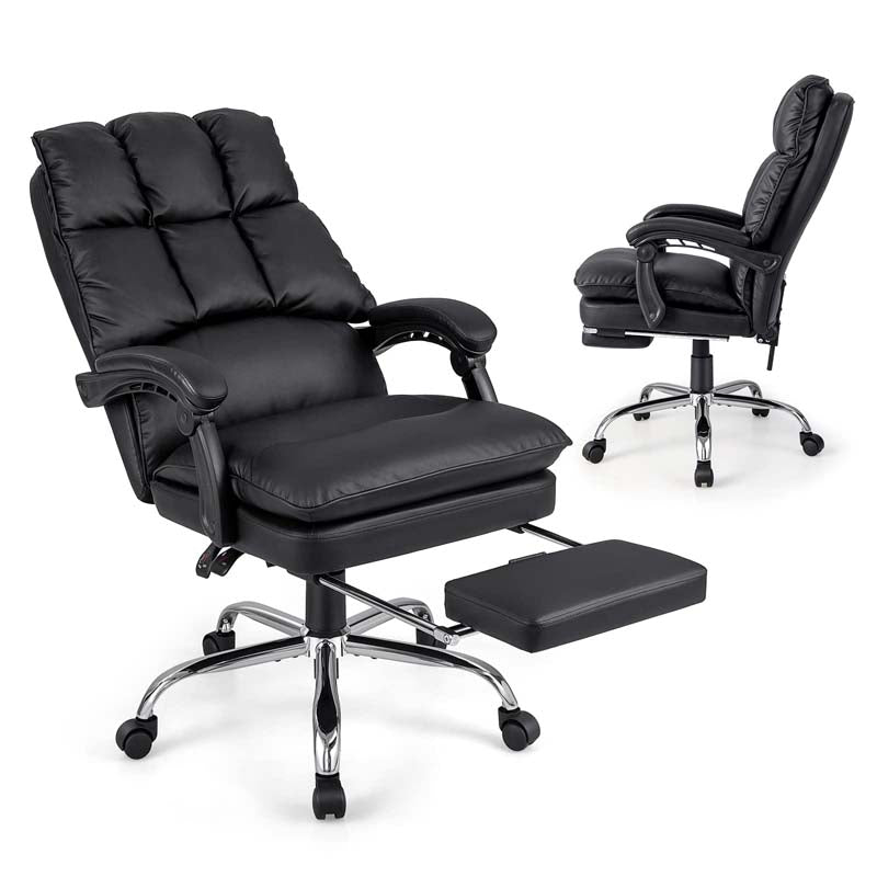 Adjustable Reclining Executive Office Chair with Retractable Footrest, 330 lbs PU Leather Swivel Computer Desk Chair for Office Home