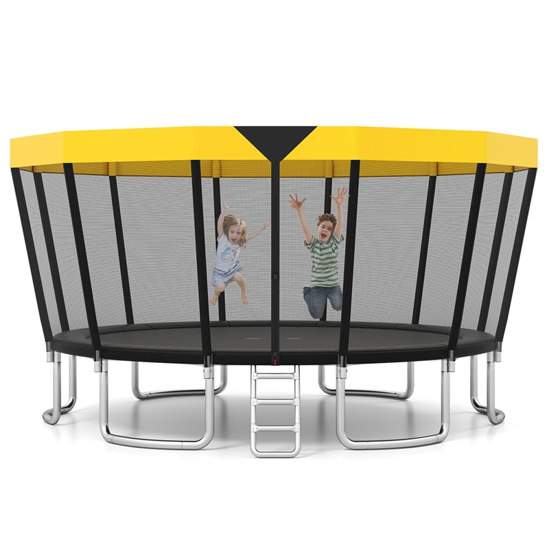 16FT Outdoor Trampoline, ASTM Approved Recreational Trampoline with Safety Enclosure Net & Ladder, 500LBS Weight Capacity for Kids Adults Backyard