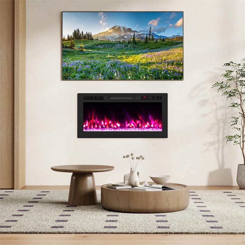 36-68" Smart WiFi Electric Fireplace, Recessed/Wall Mounted Fireplace Heater, 12 Flame & Ember Bed Colors, Alexa/Google Assistant, 12H Timer