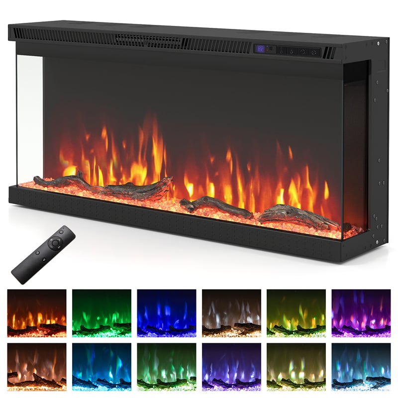 36-60 Inch Recessed 3-Sided Electric Fireplace Insert, 1200W Fireplace Heater with 12 Flame Colors, Remote Control, 5 Brightness & 8H Timer