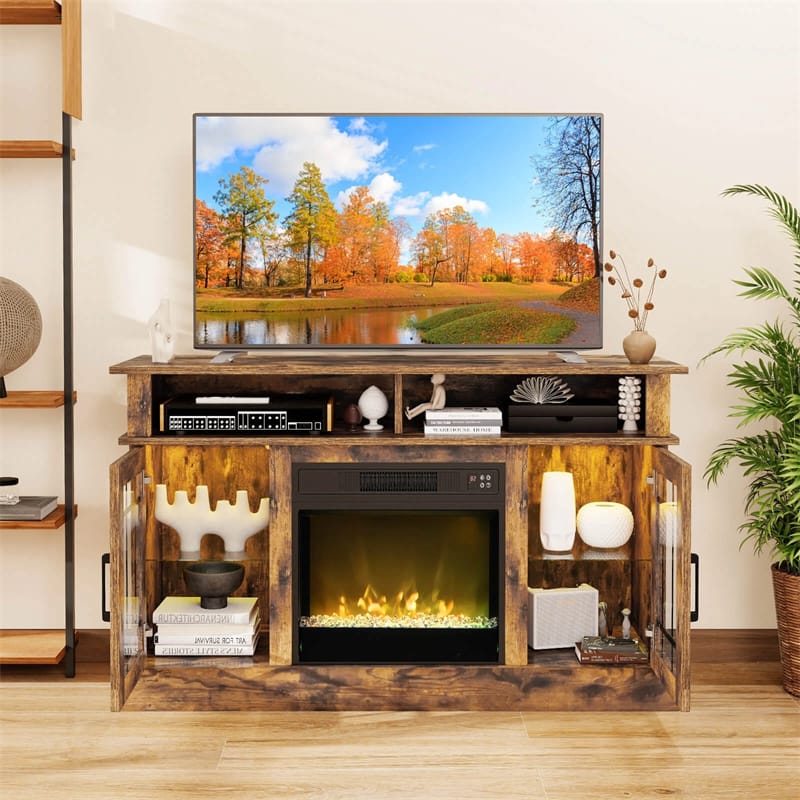 48" Electric Fireplace TV Stand for TVs up to 55", Media Entertainment Center w/ 18" Fireplace, 16-Color LED Lights, Adjustable Shelves