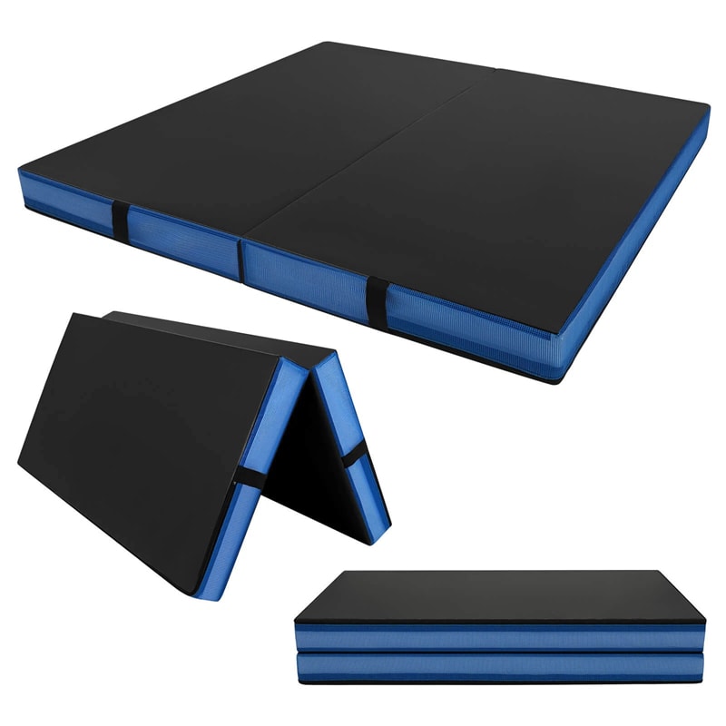 4" Thick Folding Gymnastic Mat, 4' x 4' Home Gym Bio-Fold Exercise Tumbling Mat with Carry Handles, PU Leather Cover for Aerobics Workout Yoga