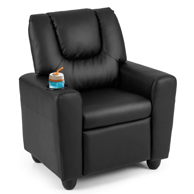 Kids Recliner Chair with Cup Holder & Side Pocket, Adjustable Toddler Lounge Sofa, Ergonomic Children Armchairs for Boys Girls Age 3+, 150lbs