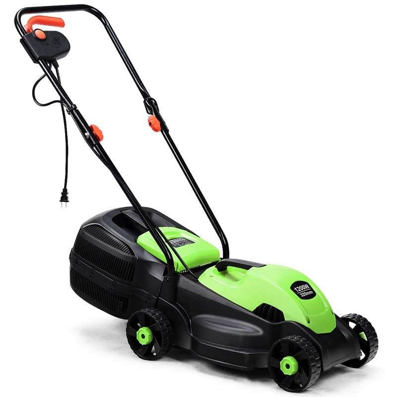 12 Amp Electric Lawn Mower, 13-Inch 2-in-1 Corded Push Mower with Grass Bag, Folding Handle & Adjustable Cutting Height for Garden Yard