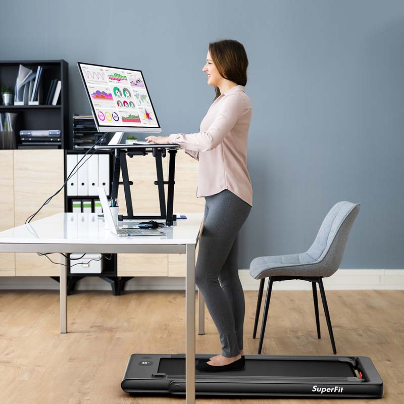 2-in-1 Folding Treadmill with Dual Display, 2.25HP Under Desk Treadmill Walking Pad, Bluetooth/Remote, Compact Jogging Machine for Home Office