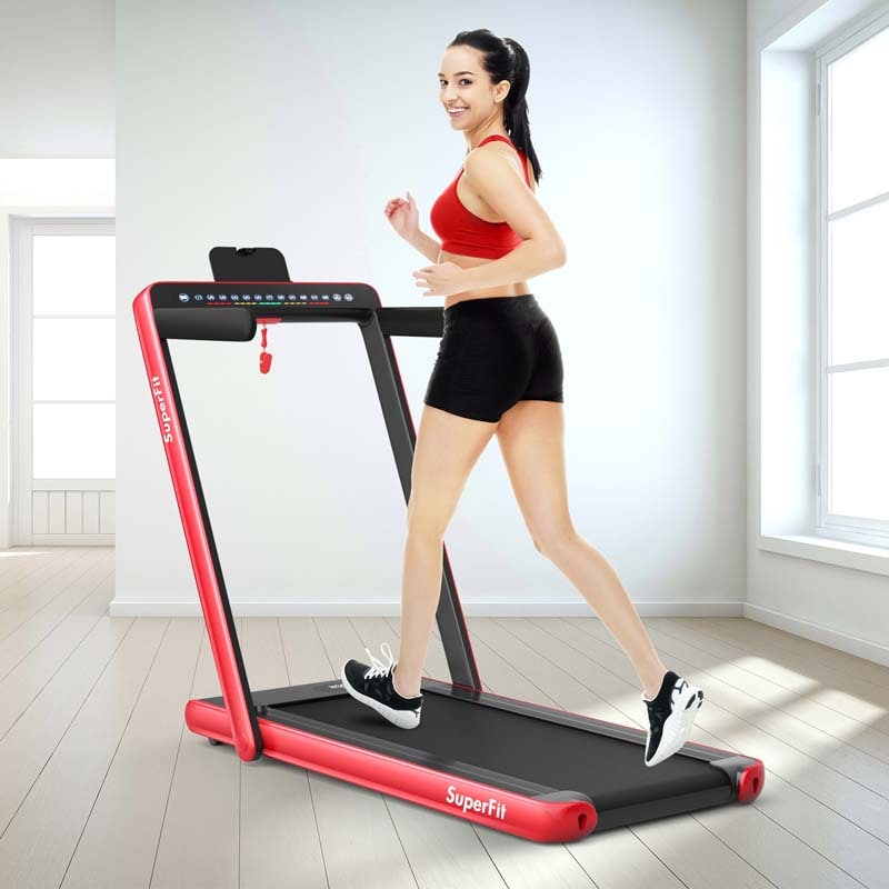 2-in-1 Folding Treadmill with Dual Display, 2.25HP Under Desk Treadmill Walking Pad, Bluetooth/Remote, Compact Jogging Machine for Home Office