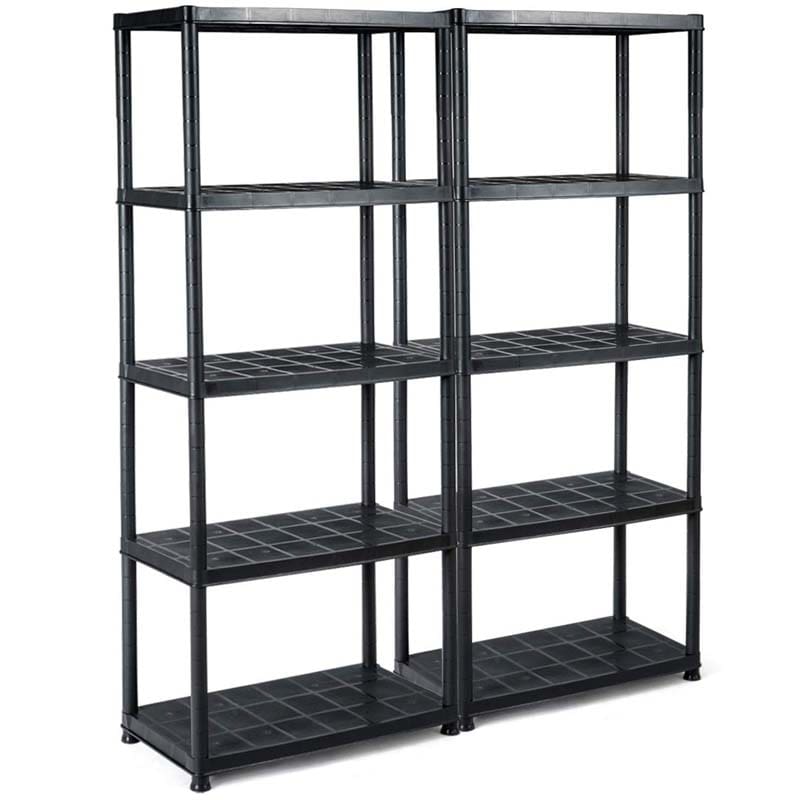 28"L x 15"W x 67"H 5-Tier Plastic Storage Shelving Rack, Freestanding Multi-Use Shelving Unit Organizer