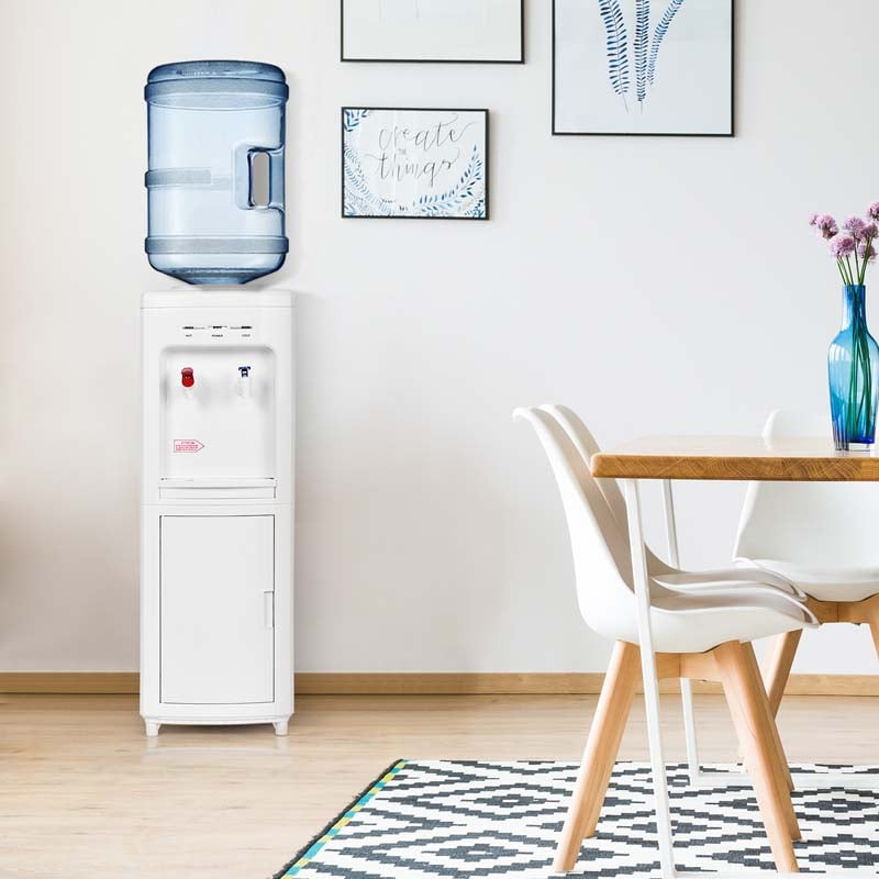 Top Loading Water Cooler Dispenser for 3-5 Gallon Bottle, Hot & Cold Freestanding Water Dispenser with Storage Cabinet & Child Lock for Home Office