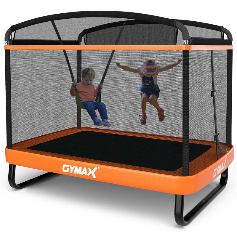6FT Kids Trampoline with Swing & Enclosure Safety Net, ASTM Approved Toddler Rectangle Trampoline for 3-8 Year Old
