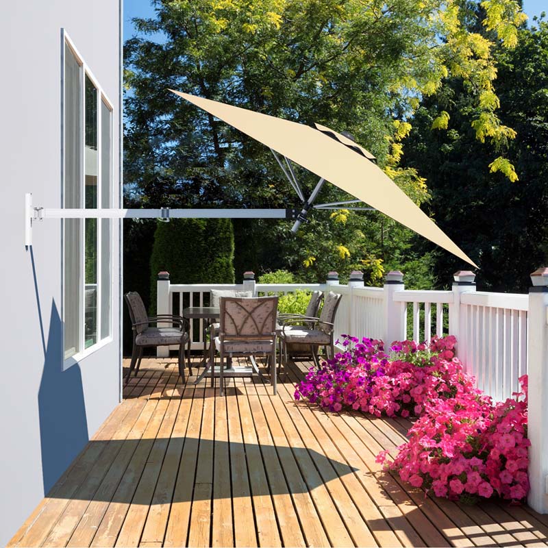 8FT Wall Mounted Patio Umbrella, Outdoor Tilting Cantilever Umbrella Sunshade with Adjustable Pole & Wind Vent for Patio, Balcony, Garden