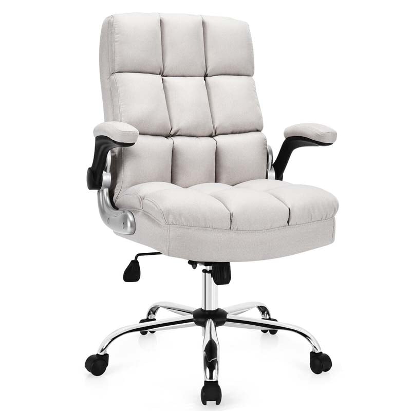 Big & Tall Executive Office Chair 400 LBS, Ergonomic High Back Swivel Computer Desk Chair with Flip-Up Armrests & Thick Padding Linen Fabric
