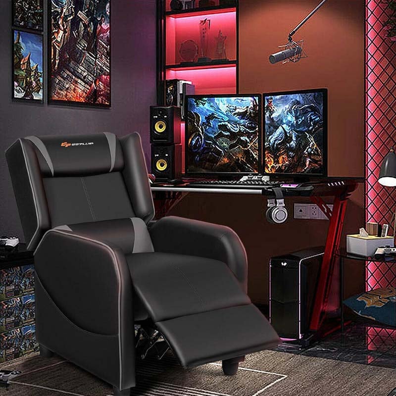 Massage Gaming Recliner Chair Racing Style PU Leather Single Sofa with Lumbar Cushion & Footrest, Adjustable Living Room Home Theater Seating