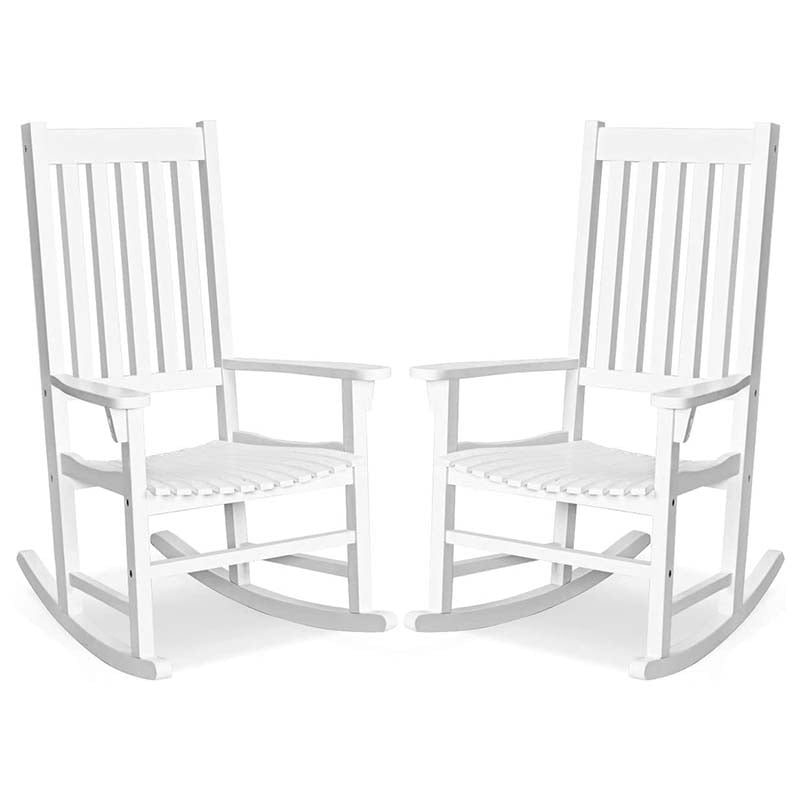 2PCS Acacia Wood Rocking Chair, High Back Porch Rocker with Wide Seat & Ergonomic Armrest for Indoor Outdoor Use