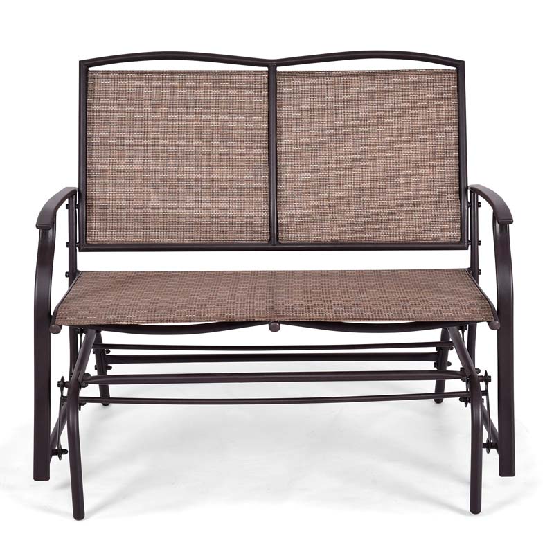 2-Person Outdoor Glider Bench, Steel Frame Patio Double Swing Rocking Loveseat with Fabric Seat & 400LB Capacity for Porch, Backyard, Lawn
