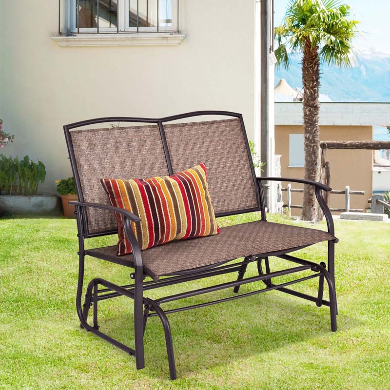 2-Person Outdoor Glider Bench, Steel Frame Patio Double Swing Rocking Loveseat with Fabric Seat & 400LB Capacity for Porch, Backyard, Lawn