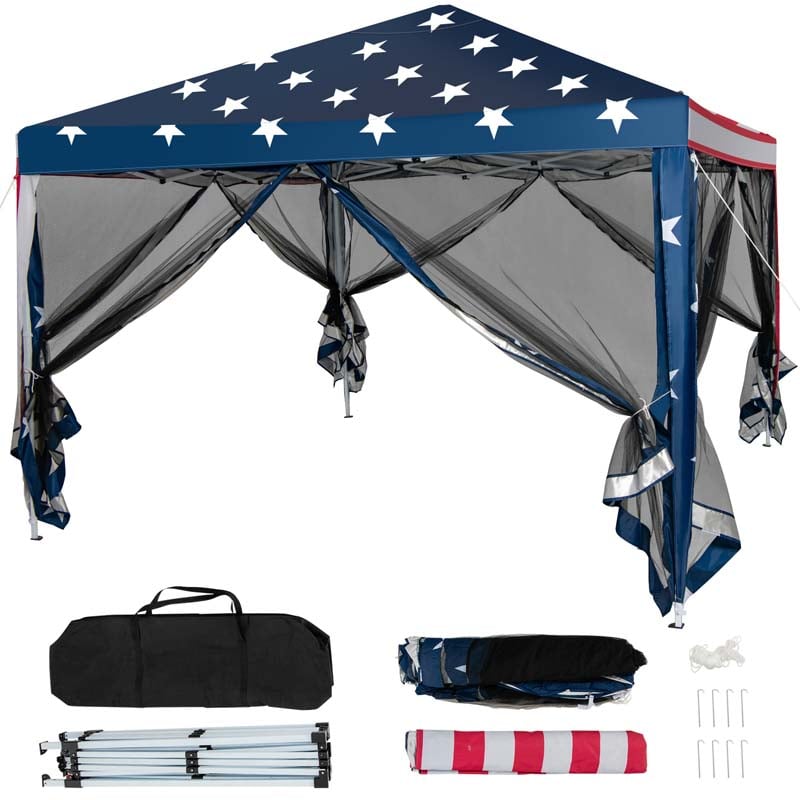 10x10FT Pop-Up Canopy Tent, Easy Setup Instant Folding Shelter w/ Mesh Netting, Carry Bag, Adjustable Height for Camping Outdoor Events