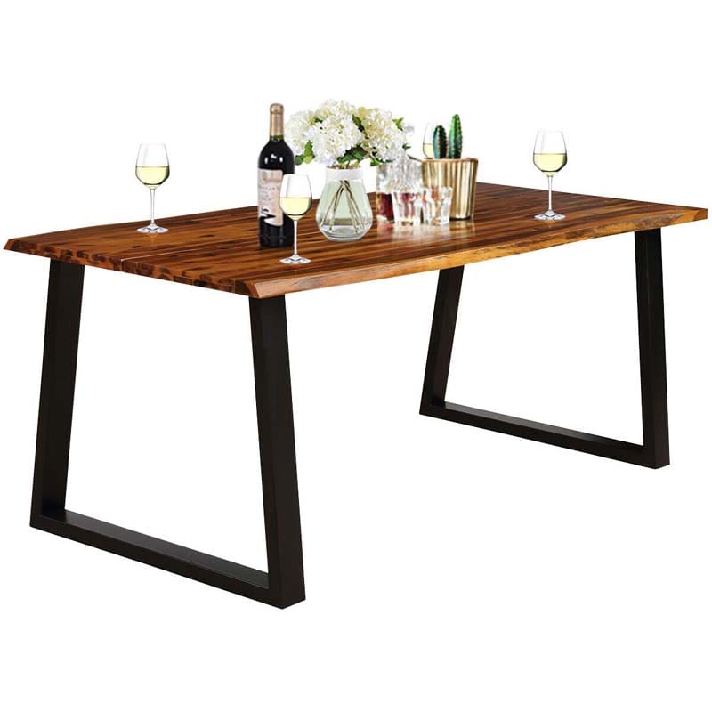 Rustic Acacia Wood Dining Table with Metal Legs, Rectangular Picnic Table for Indoor Outdoor Use