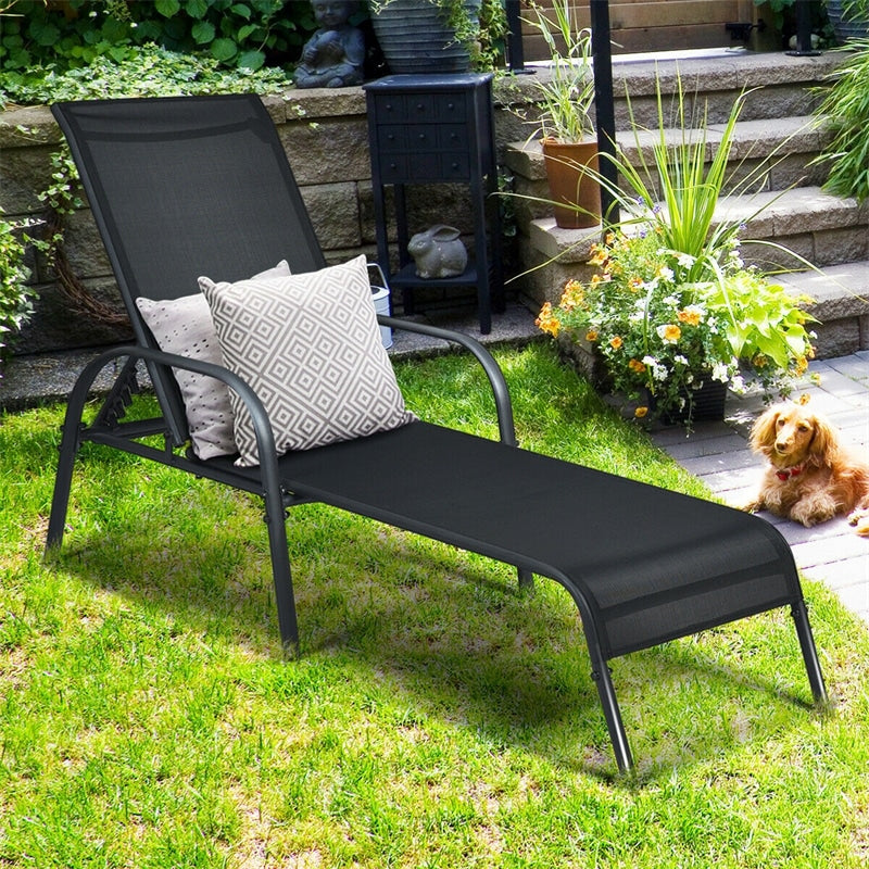 Outdoor Folding Chaise Lounge Chair with 5-Position Adjustable Backrest, Lightweight Fabric Sunbathing Chair Sun Lounger for Poolside Patio