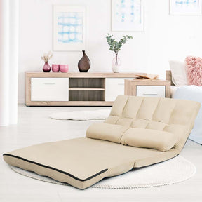 6-Position Adjustable Floor Sofa Bed, Foldable Lazy Sleeper with 2 Pillows & Suede Cover, Convertible Futon Couch Bed for Living Room & Gaming