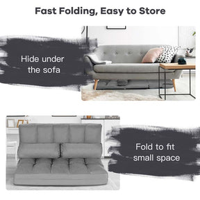 6-Position Adjustable Floor Sofa Bed, Foldable Lazy Sleeper with 2 Pillows & Suede Cover, Convertible Futon Couch Bed for Living Room & Gaming