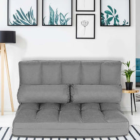 6-Position Adjustable Floor Sofa Bed, Foldable Lazy Sleeper with 2 Pillows & Suede Cover, Convertible Futon Couch Bed for Living Room & Gaming
