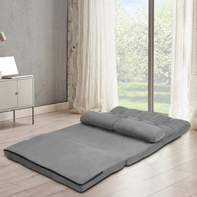 6-Position Adjustable Floor Sofa Bed, Foldable Lazy Sleeper with 2 Pillows & Suede Cover, Convertible Futon Couch Bed for Living Room & Gaming