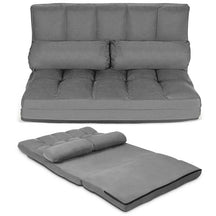 6-Position Adjustable Floor Sofa Bed, Foldable Lazy Sleeper with 2 Pillows & Suede Cover, Convertible Futon Couch Bed for Living Room & Gaming